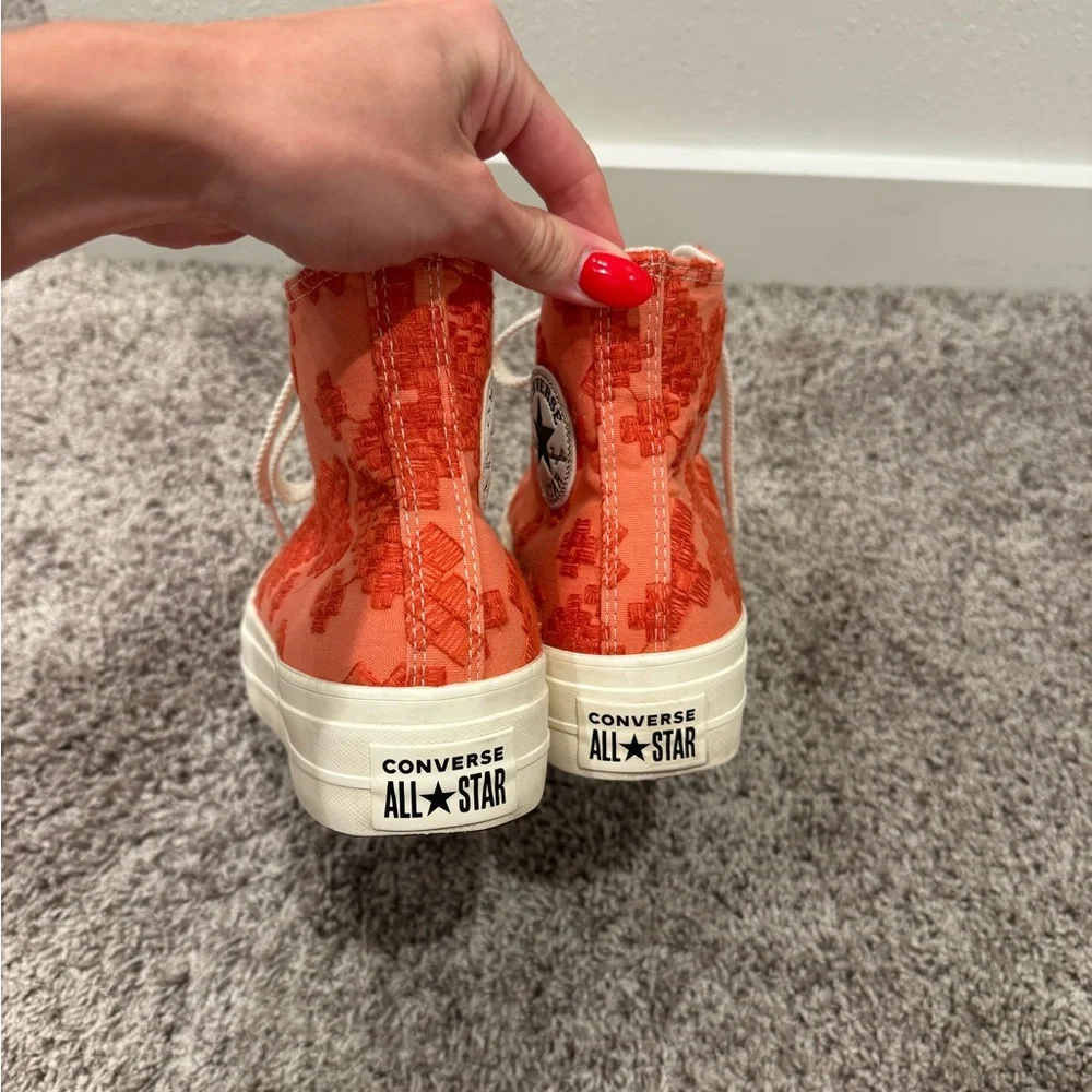 Unique peach orange Converse platform high tops size 9 embroidery design